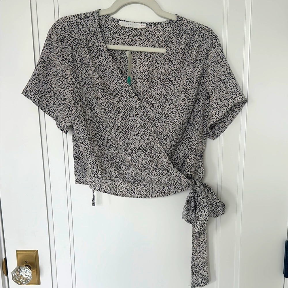 Women's Black and White Wrap Top